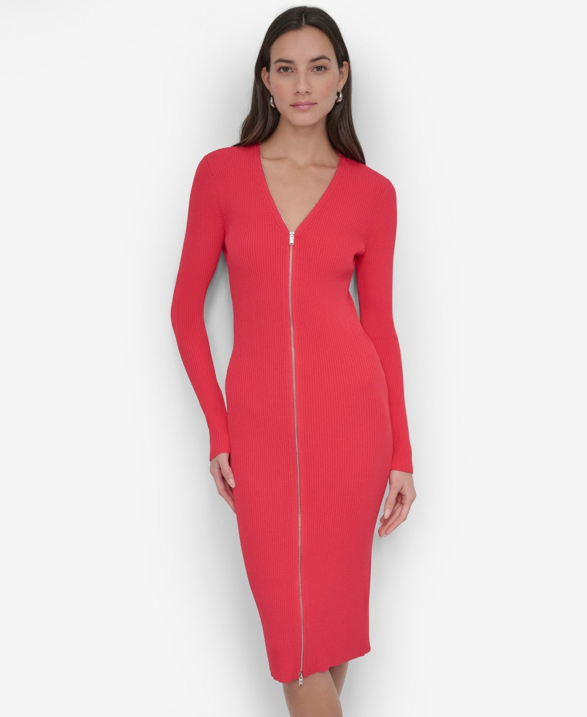 DKNY Womens Zip Front Cardigan Dress Watermelon Sugar