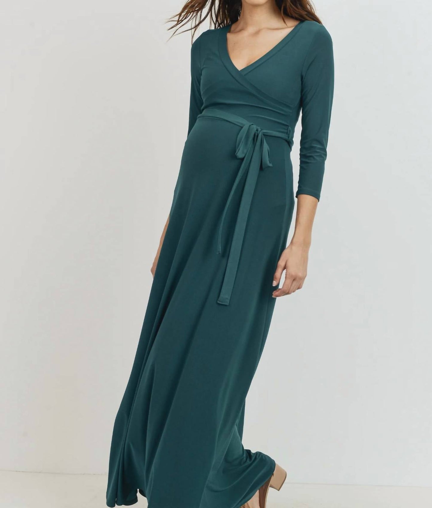 Hello Miz - Floral Faux Wrap Maternity & Nursing Maxi Dress