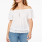 Style & Co Women's Short Sleeve Blouse Top White Size XXL