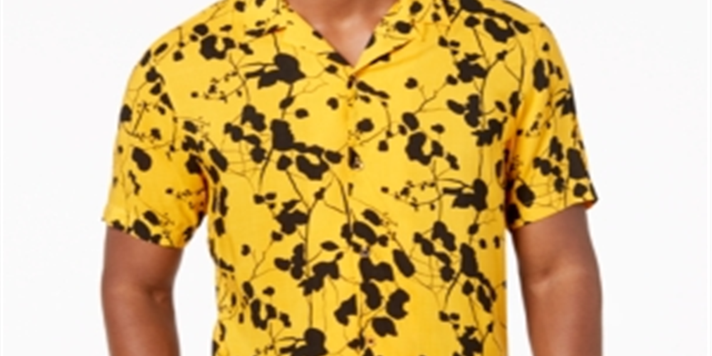 INC International Concepts Men's Samuel Casual Printed Button Down Shirt Yellow Size X-Large