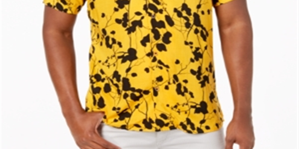 INC International Concepts Men's Samuel Casual Printed Button Down Shirt Yellow Size X-Large