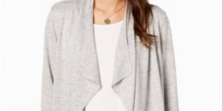 Bar III Women's Draped Open Front Sweater Gray Size X-Small