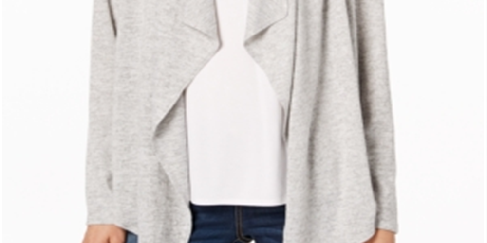 Bar III Women's Draped Open Front Sweater Gray Size X-Small