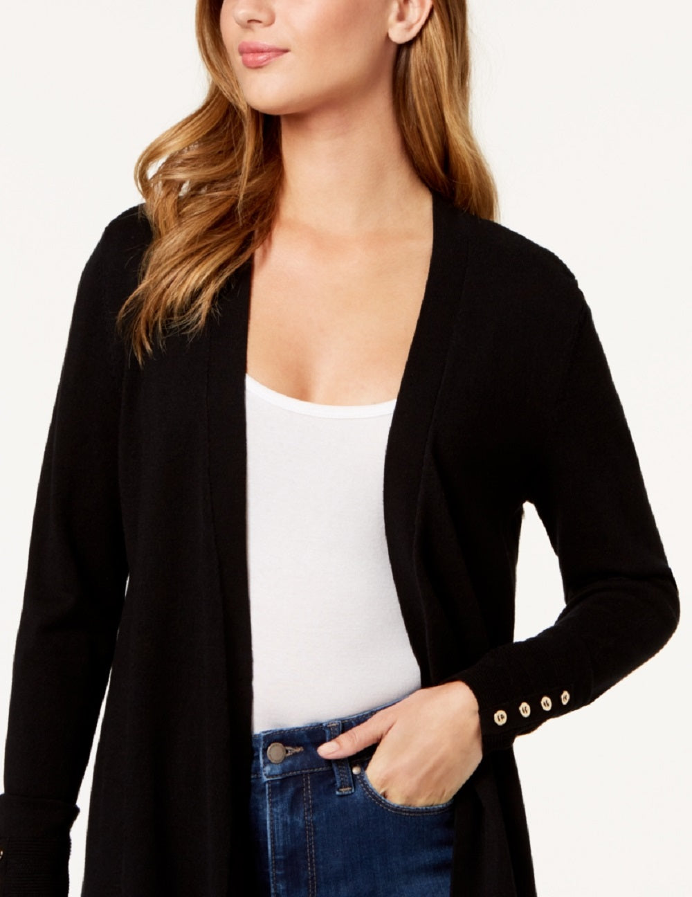 Charter Club Women's Open Front Cardigan Black Size Petite Large