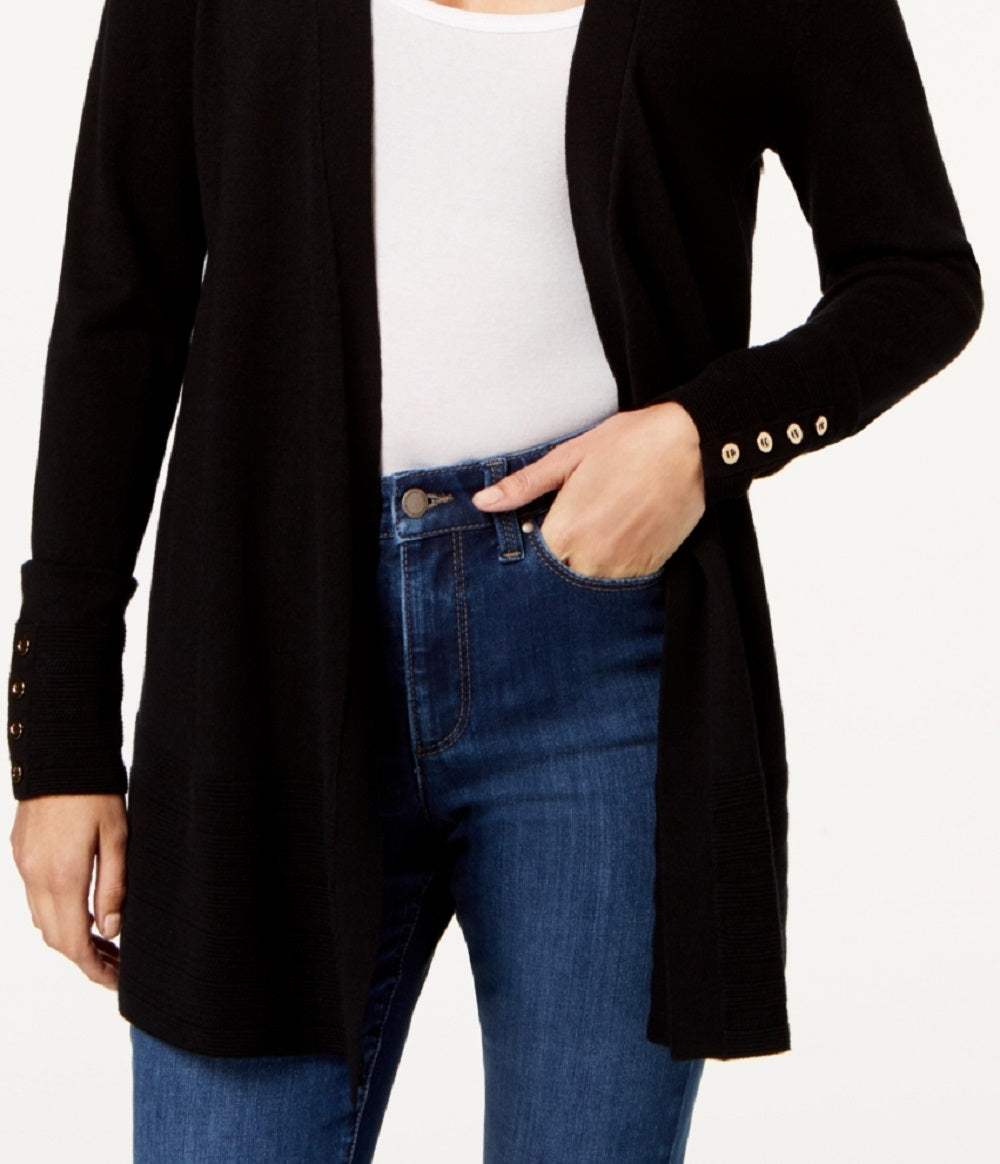 Charter Club Women's Open Front Cardigan Black Size Petite Large