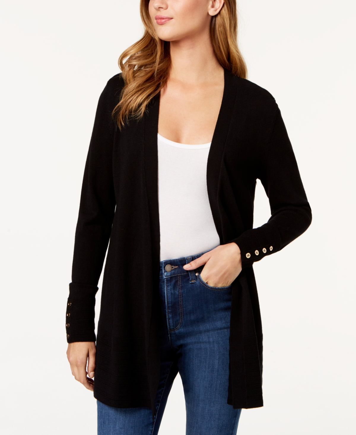 Charter Club Women's Open Front Cardigan Black Size Petite Large