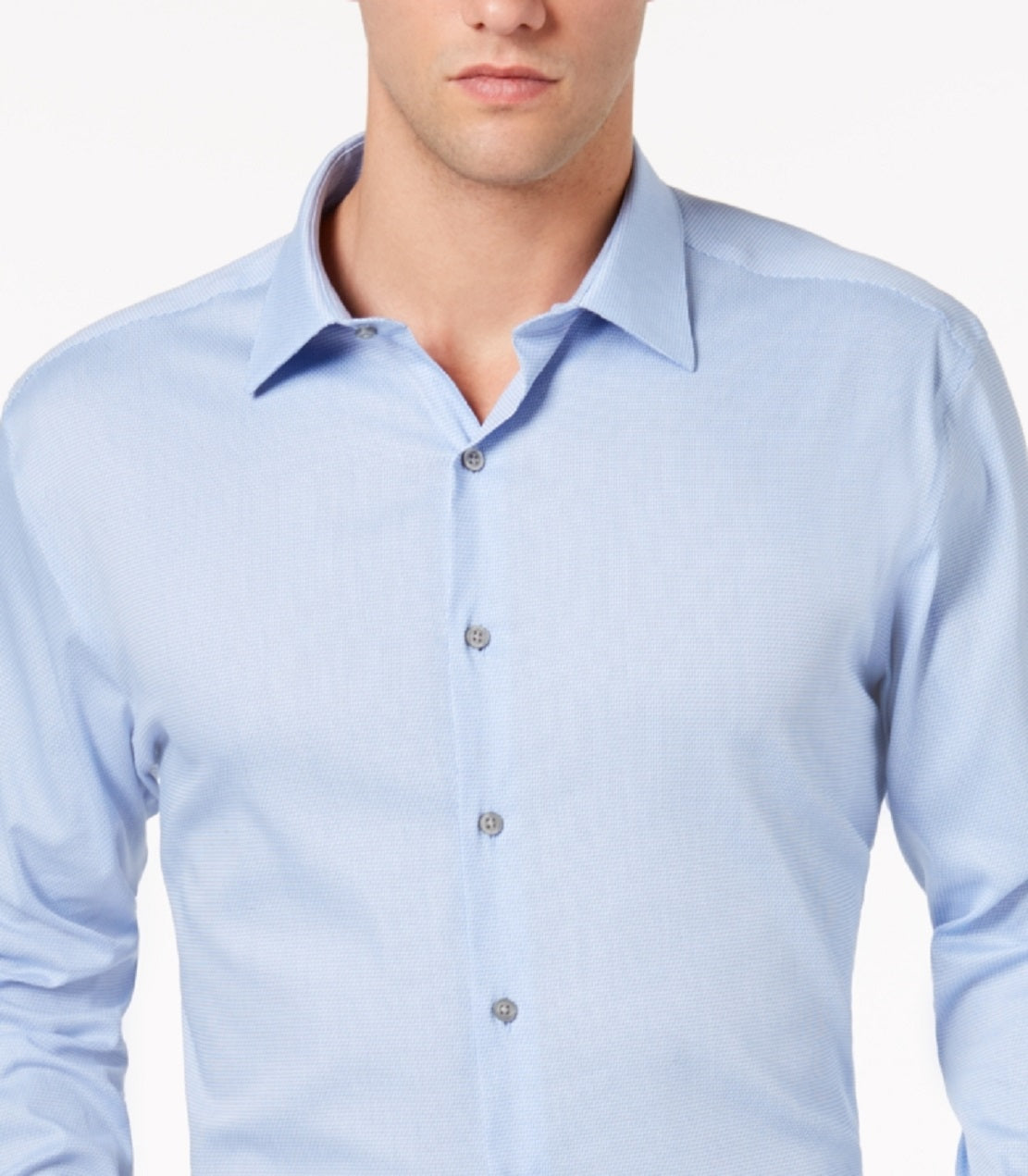 Alfani Men's Athletic Fit Performance Stretch Step Twill Textured Dress Shirt Blue Size 17X36X37