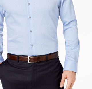 Alfani Men's Athletic Fit Performance Stretch Step Twill Textured Dress Shirt Blue Size 17X36X37