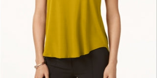 Alfani Women's Satin Trim High Low T-Shirt Yellow Size Petite