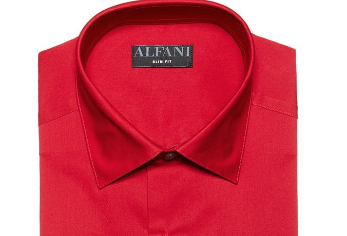 Alfani Men's Slim Fit 2 Way Stretch Performance Solid Dress Shirt Red Size 14X32X33