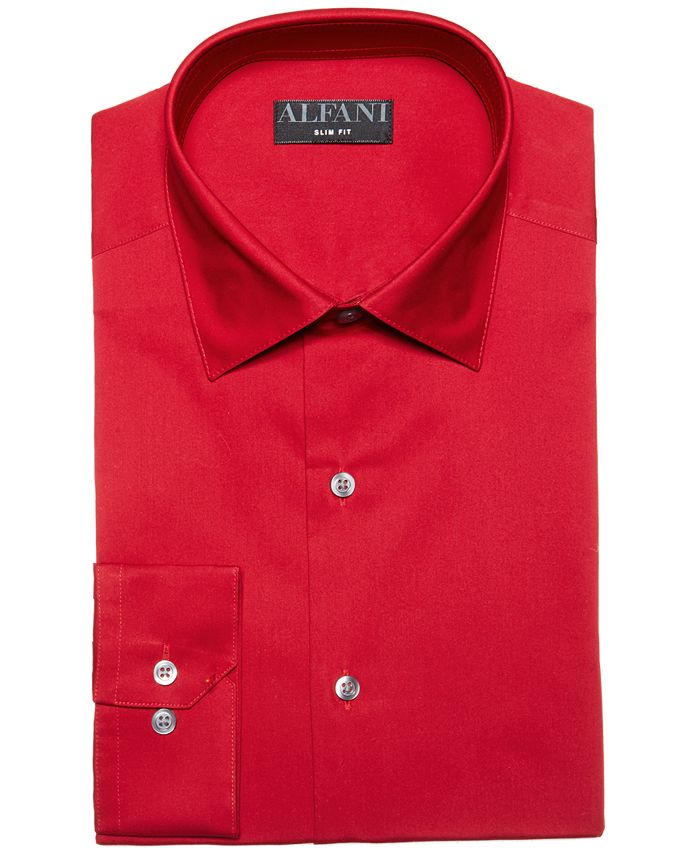 Alfani Men's Slim Fit 2 Way Stretch Performance Solid Dress Shirt Red Size 14X32X33
