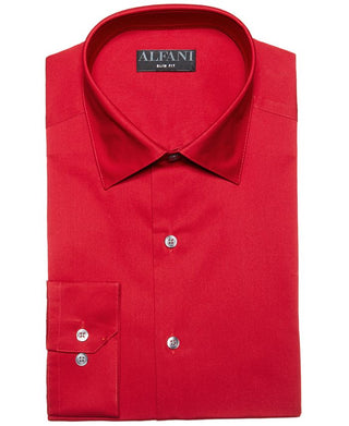 Alfani Men's Slim Fit 2 Way Stretch Performance Solid Dress Shirt Red Size 14X32X33