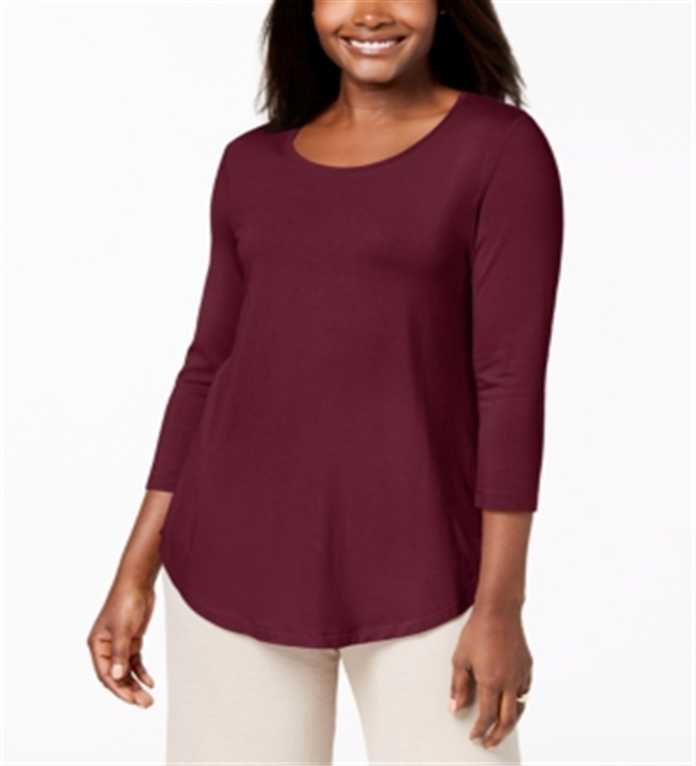 JM Collection Women's Scoop Neck Top Red Size Petite X-Large