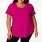 JM Collection Women's Crewneck Stretch T-Shirt Pink Size 3X