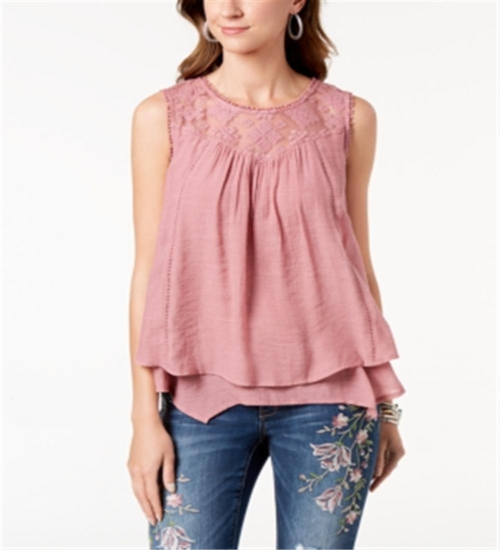 Style & Co Women's Lace Trim Swing Top Rose  Size XX-Large