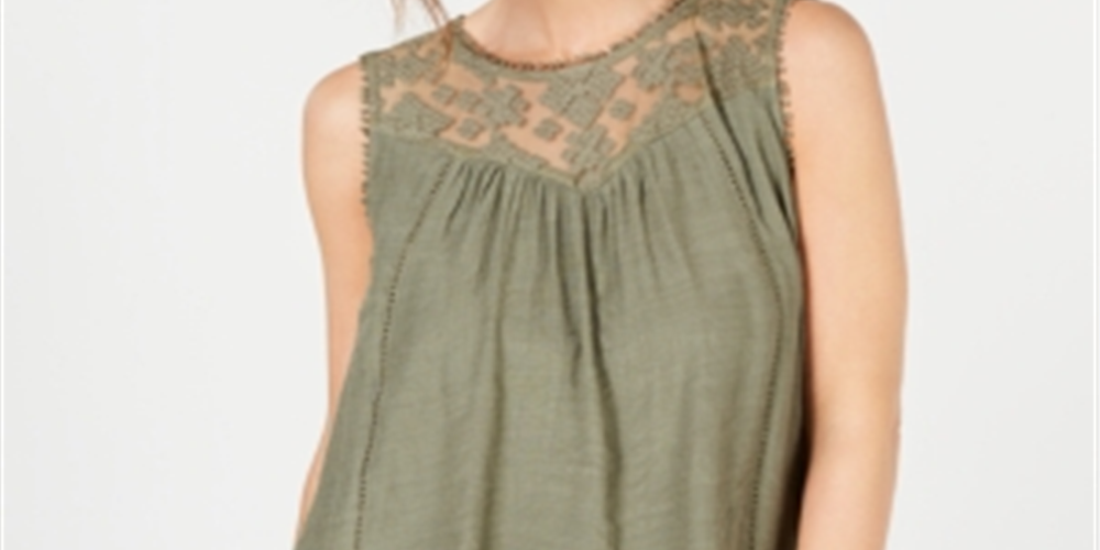 Style & Co Women's Sleeveless Jewel Neck Top Green Size Small