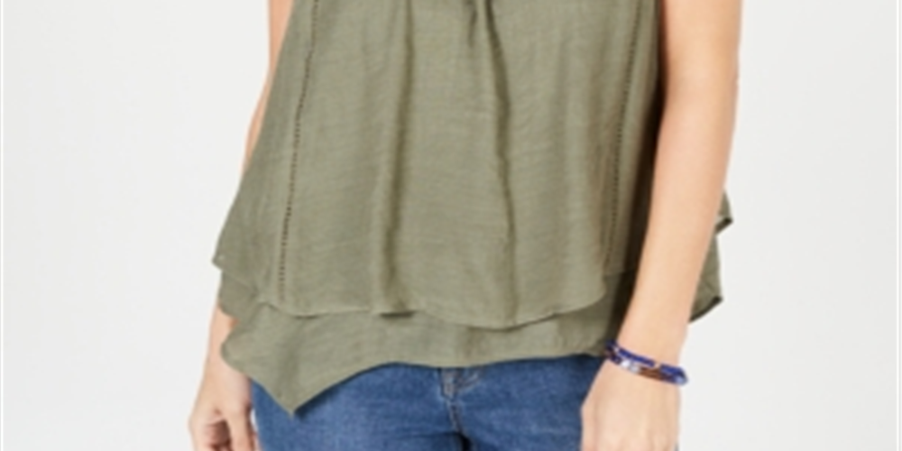 Style & Co Women's Sleeveless Jewel Neck Top Green Size Small