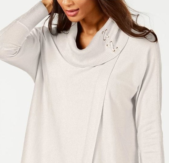 JM Collection Women's Faux Wrap Cowl Neck Sweater White Size Medium