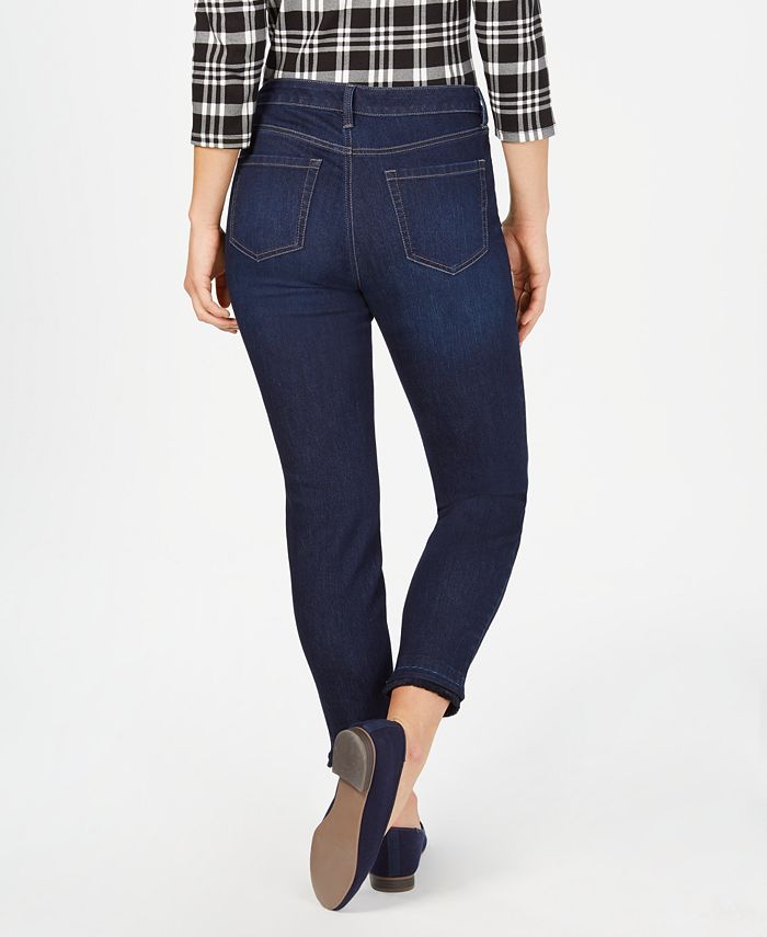 Charter Club Women's Tummy Control Frayed Cuff Skinny Jeans Blue Size 18
