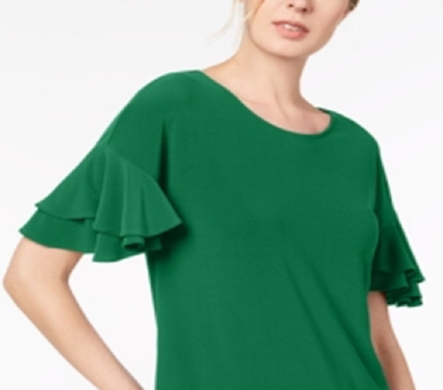 INC International Concepts Women's Ruffled Sleeve Top Green Size X-Small