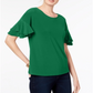 INC International Concepts Women's Ruffled Sleeve Top Green Size X-Small