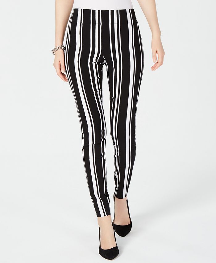 INC International Concepts Women's Striped Pull on Casual Trouser Pants Black Size 4