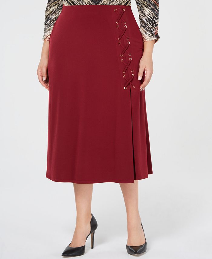 JM Collection Women's Plus Lace up a Line Skirt Black Size 3X