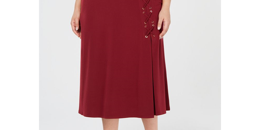 JM Collection Women's Plus Lace up a Line Skirt Black Size 3X