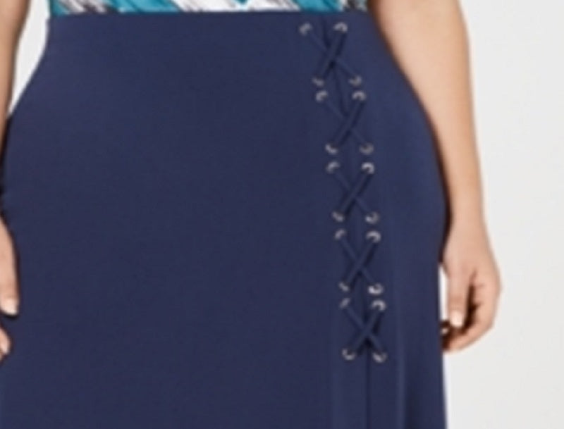 JM Collection Women's Plus Lace up a Line Skirt Blue Size 2X