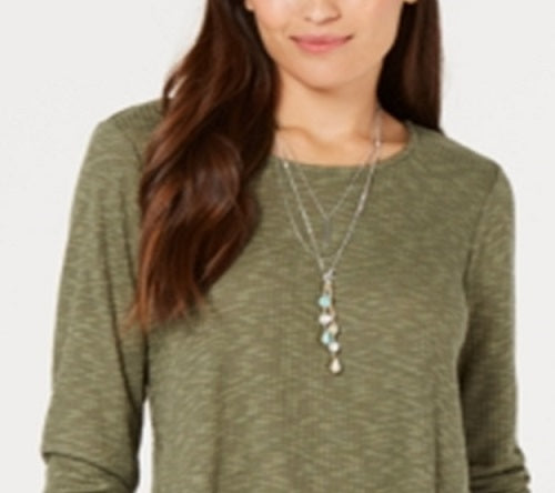 Style & Co Women's Waffle Knit Top Green Size Small