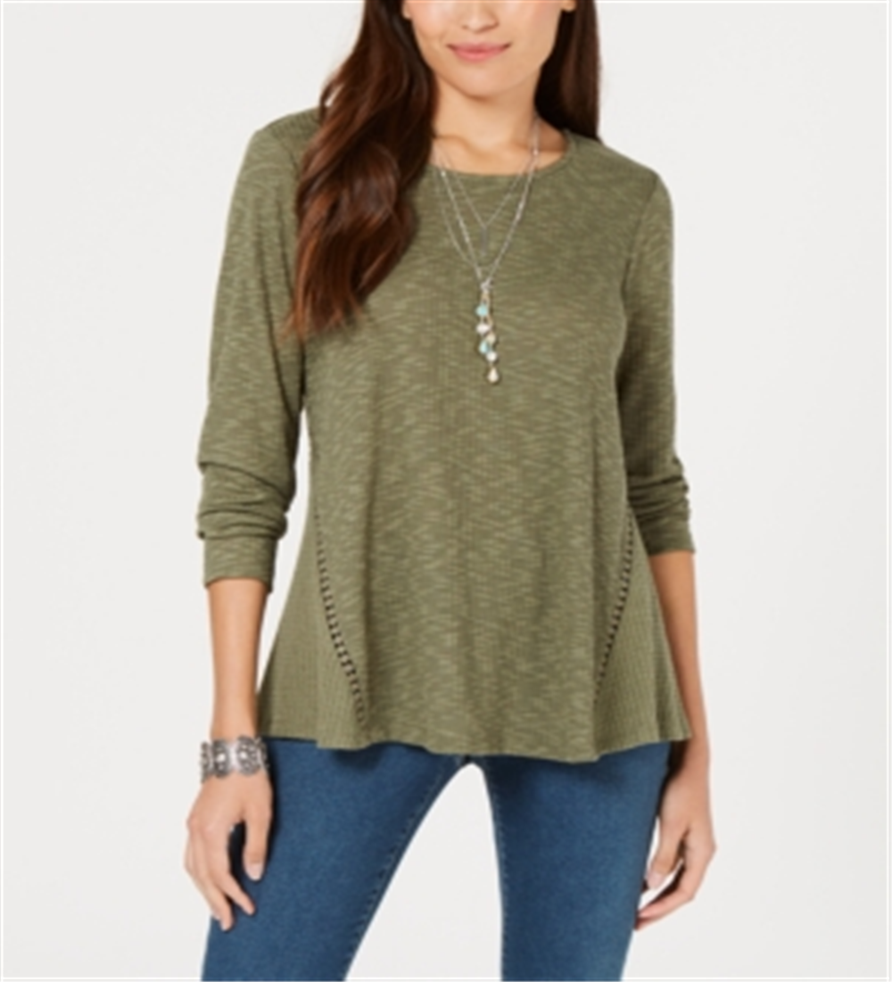 Style & Co Women's Waffle Knit Top Green Size Small