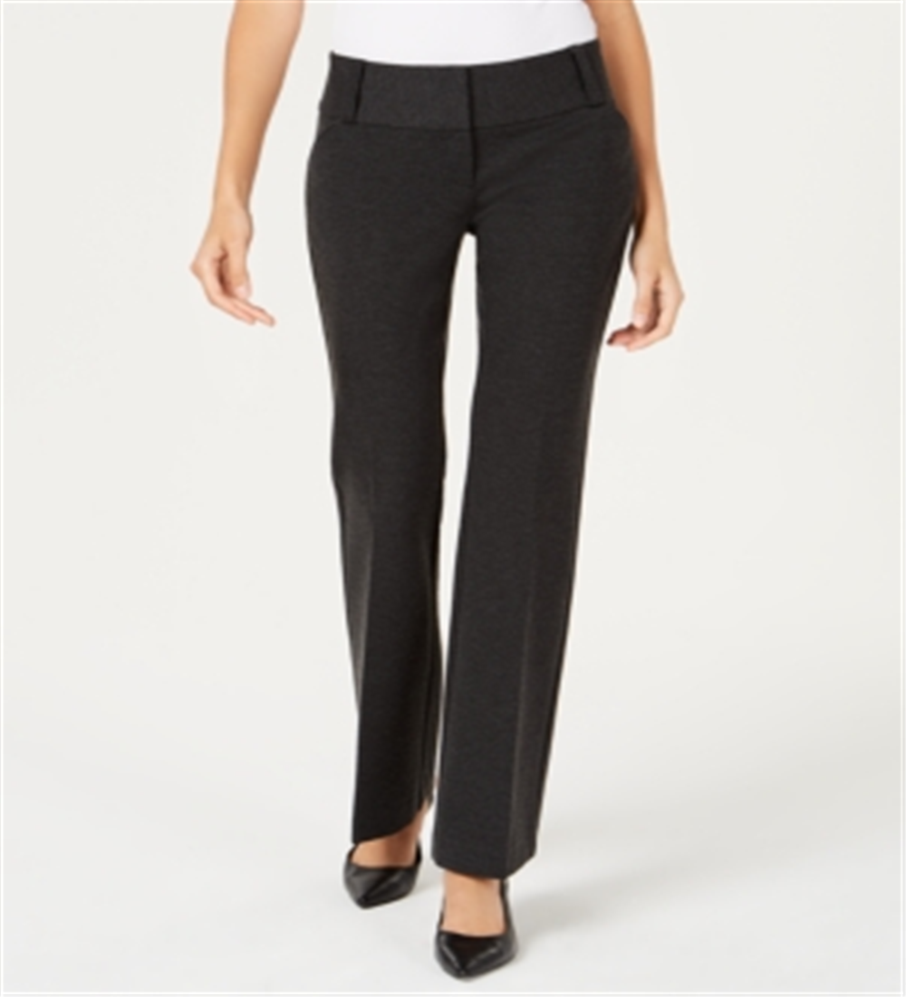 Alfani Women's Faux Leather Trim Wide Leg Trousers Gray Size 16X4.5
