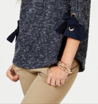 Charter Club Women's 3/4 Sleeve Bow Trim Top Blue Size XX-Large