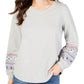 Style & Co Women's Yoke Crew Neck Pullover Top Gray Size Large