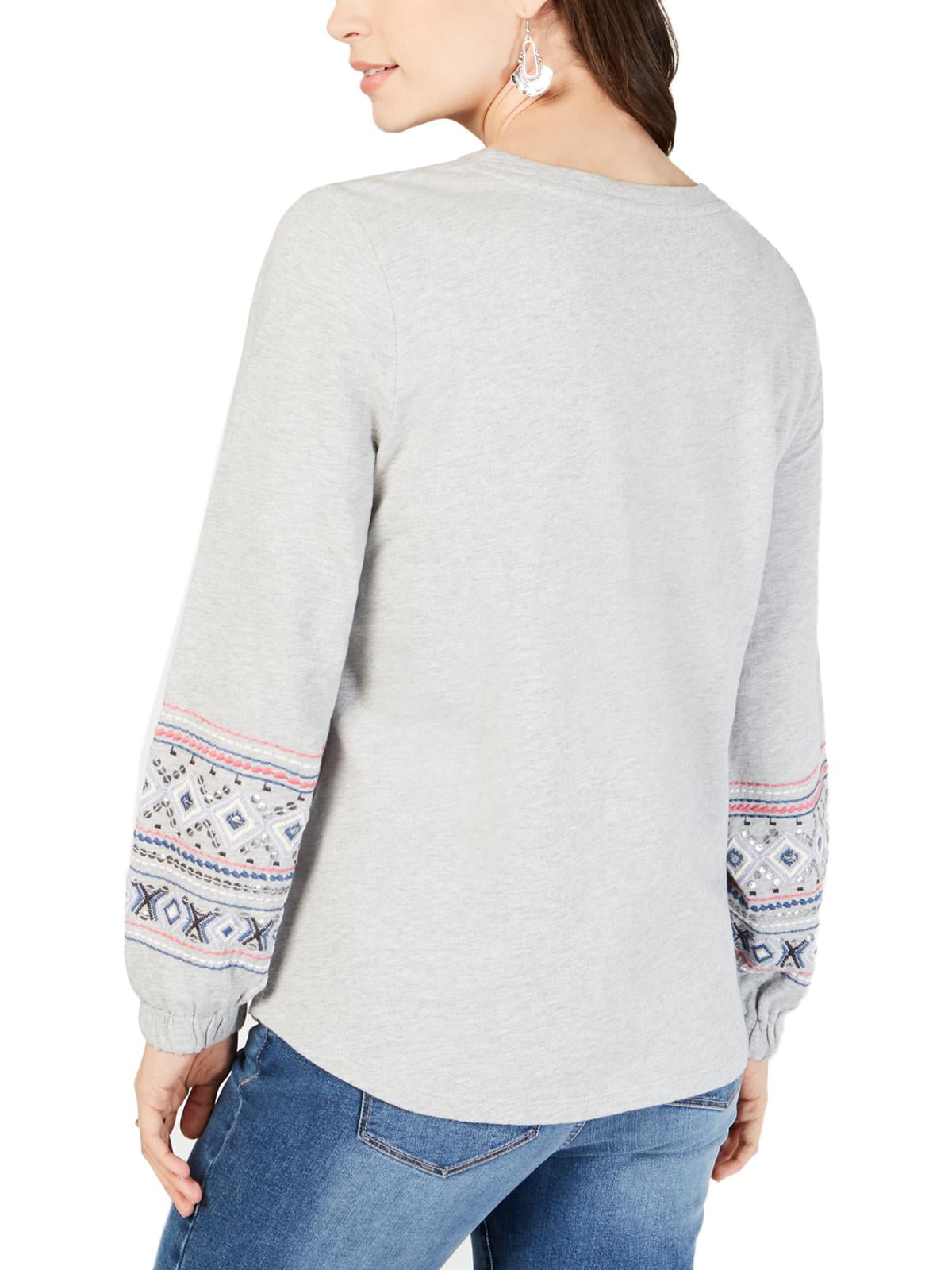 Style & Co Women's Yoke Crew Neck Pullover Top Gray Size Large