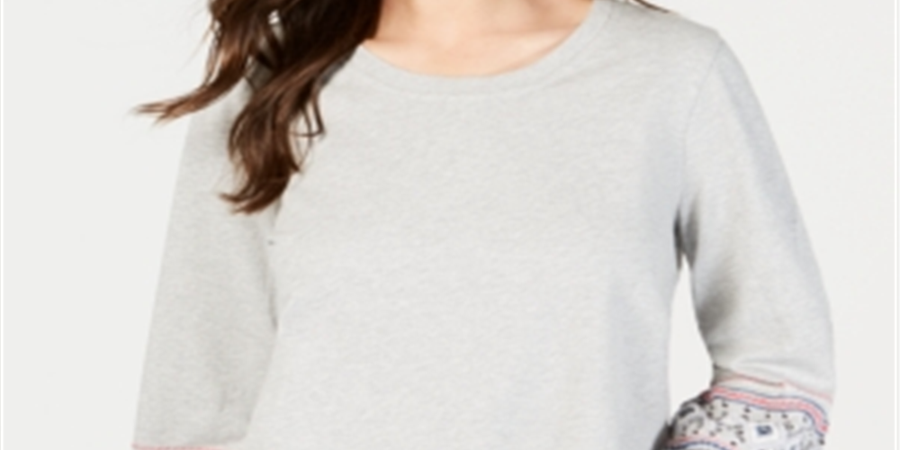 Style & Co Women's Yoke Crew Neck Pullover Top Gray Size Large