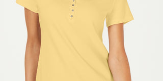 Karen Scott Women's Short Sleeve Henley Top Yellow Size Medium