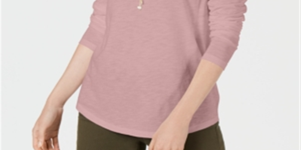 Style & Co Women's Long Sleeve Crewneck Top Pink Size X-Large