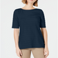 Charter Club Women's Cotton Texture Striped Elbow Sleeve Top Blue Size XX-Large