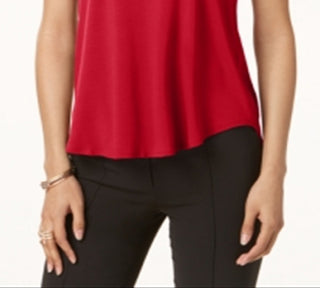 Alfani Women's Satin Trim High Low T-Shirt Red Size Petite