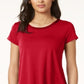 Alfani Women's Satin Trim High Low T-Shirt Red Size Petite