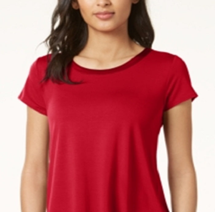 Alfani Women's Satin Trim High Low T-Shirt Red Size Petite