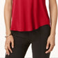 Alfani Women's Satin Trim High Low T-Shirt Red Size Petite