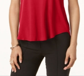 Alfani Women's Satin Trim High Low T-Shirt Red Size Petite