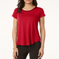 Alfani Women's Satin Trim High Low T-Shirt Red Size Petite