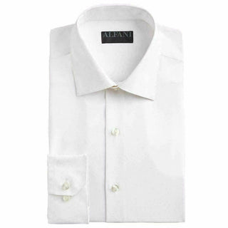 Alfani Men's Fitted Performance Stretch Solid Dress Shirt White Size M