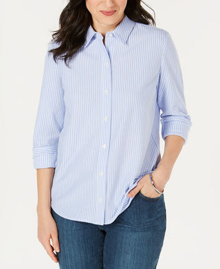 Charter Club Women's Cotton Knit Shirt Blue Size X-Small