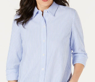 Charter Club Women's Cotton Knit Shirt Blue Size X-Small