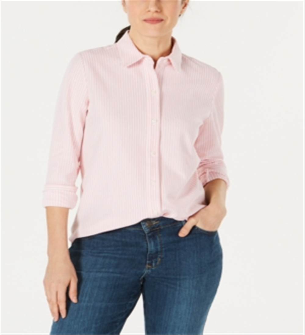 Charter Club Women's Long Sleeve Button up Top Pink Size Medium