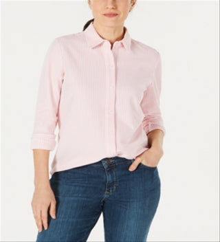 Charter Club Women's Long Sleeve Button up Top Pink Size Medium